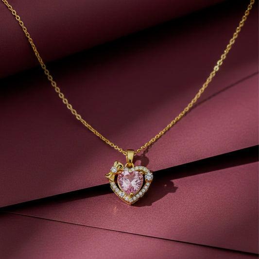 Pink Heart Gemstone Pendant Necklace jewellery product view 2