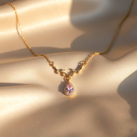 Rose Crystal Teardrop Gold Necklace jewellery product view 2
