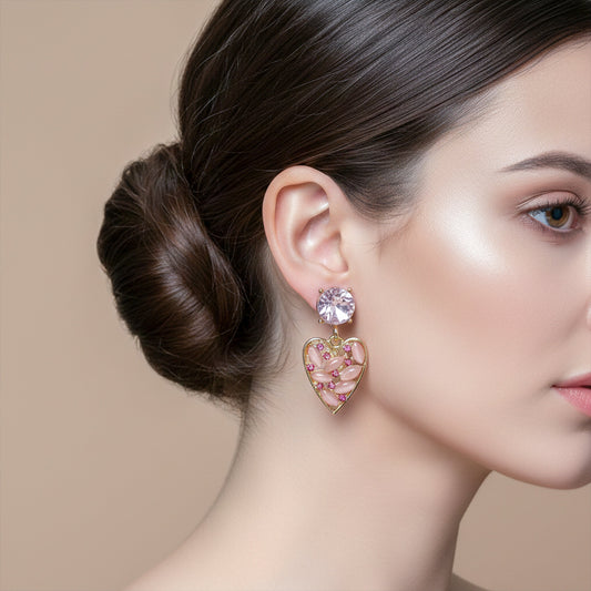 Rosé Crystal Heart Earrings jewellery product view 2
