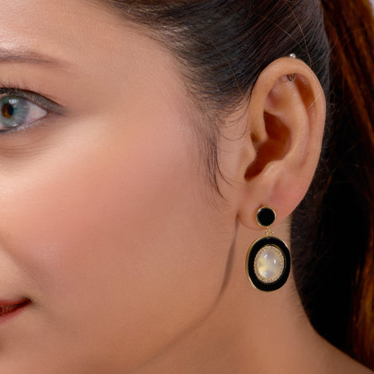 Royal Noir Pearl Halo Drop Earrings jewellery product view 2