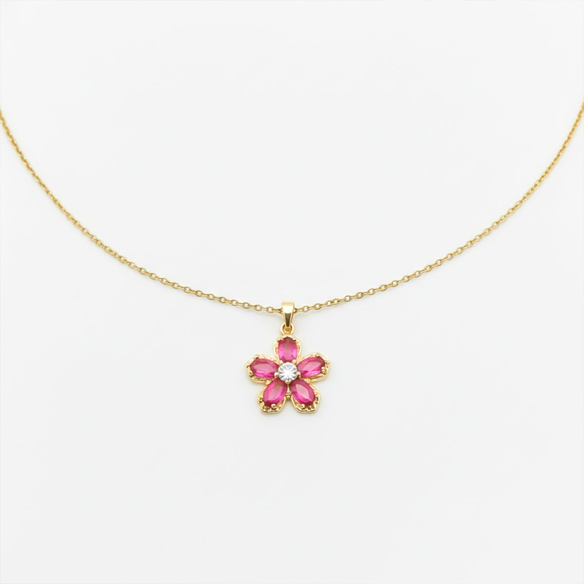 Pink Ruby Flower Pendant Necklace jewellery product view 4