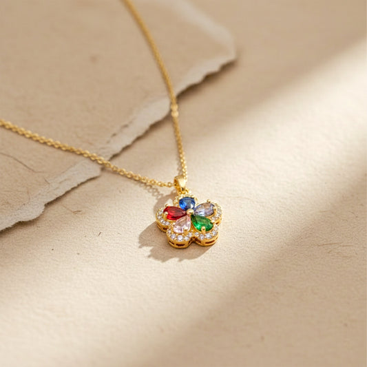 Multicolor Crystal Flower Pendant Necklace jewellery product view 2