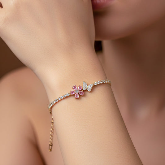 Celestial Pink Blossom Tennis Bracelet jewellery product view 2