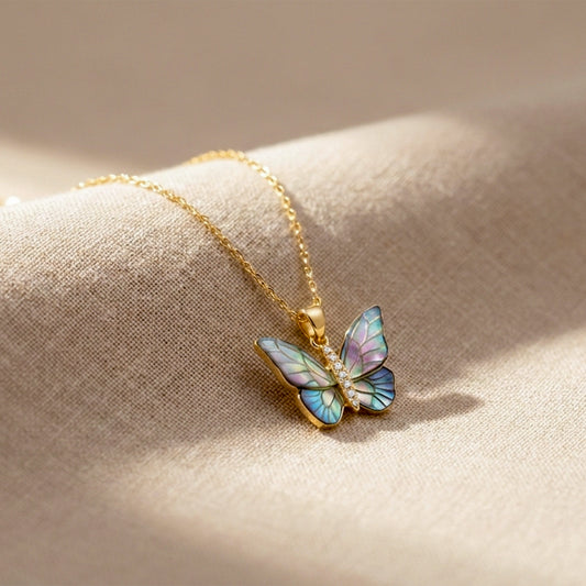 Iridesa Butterfly Gold Pendant Necklace jewellery product view 2