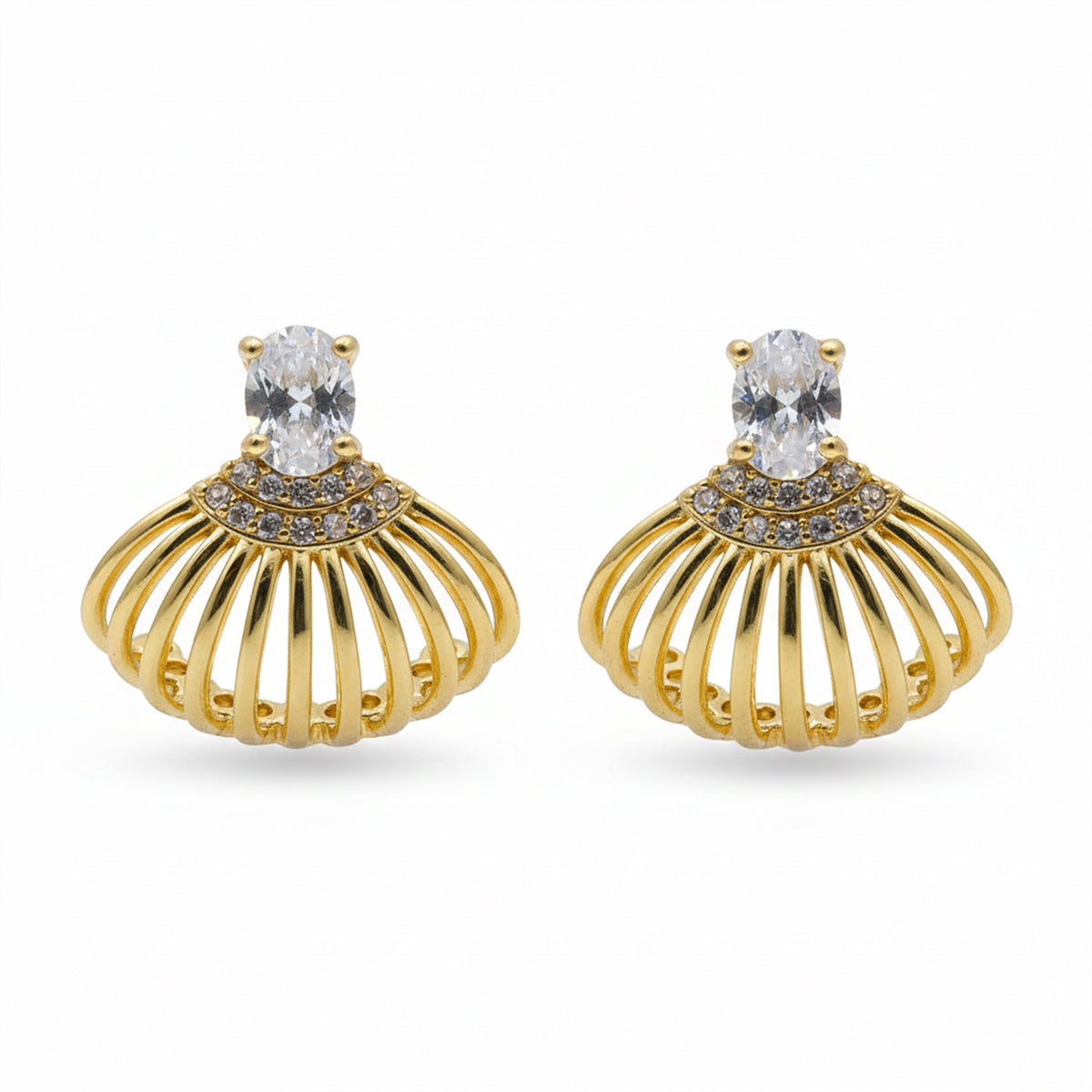 Shell Crystal Gold Stud Earrings jewellery product view 11
