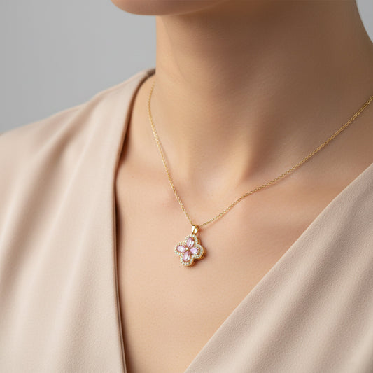 Pink Blossom Flower Pendant Gold Necklace jewellery product view 2