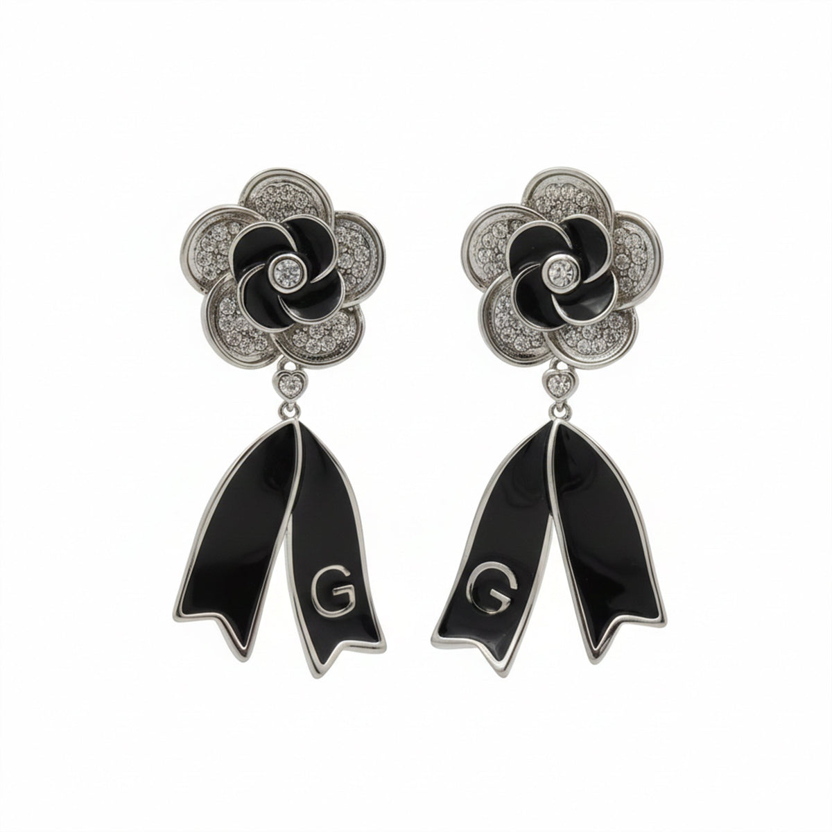 Black Enamel Blossom Drop Earrings jewellery product view 6