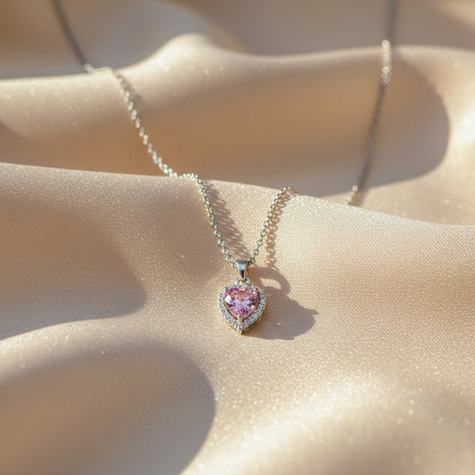 Pink Heart Crystal Pendant Necklace jewellery product view 2