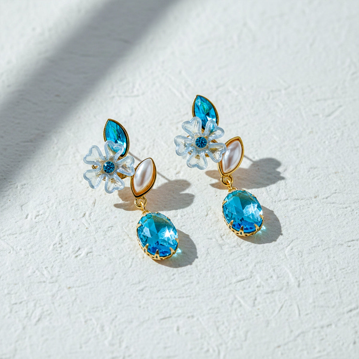 Blue Stone Floral Drop Earrings jewellery product view 4
