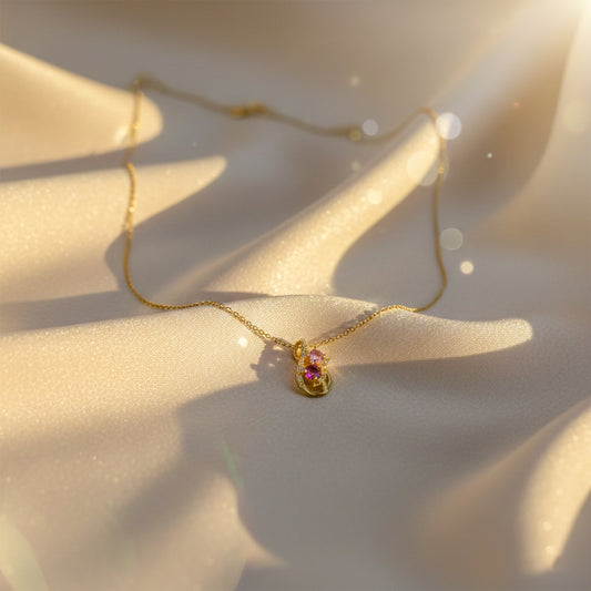Shiny Pink Floral Gold Chain Necklace jewellery product view 2