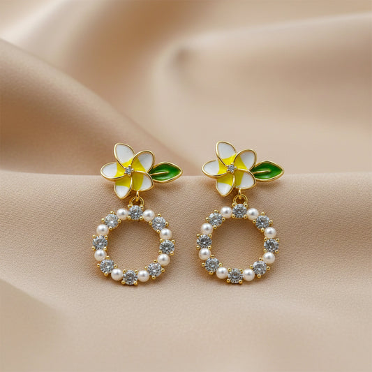 Golden Petal Pearl Circle Earrings jewellery product view 2