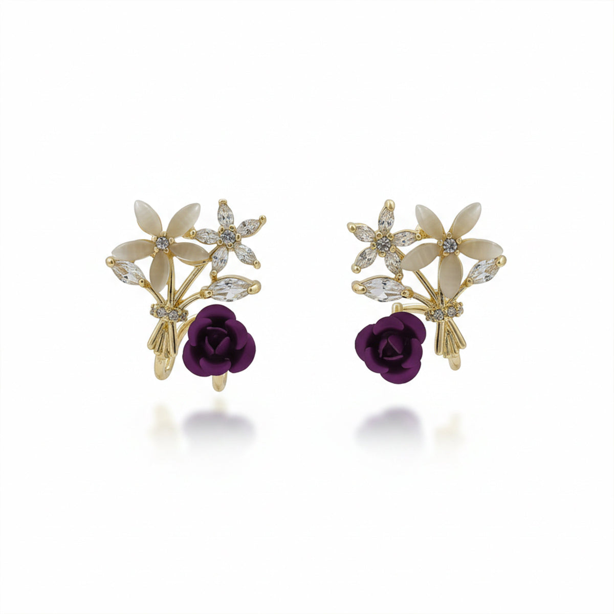 Premium Crystal Purple Stud Earrings jewellery product view 5