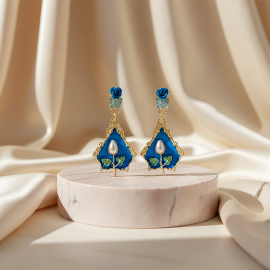 Vintage Blue Floral Luxe Earrings jewellery product view 2