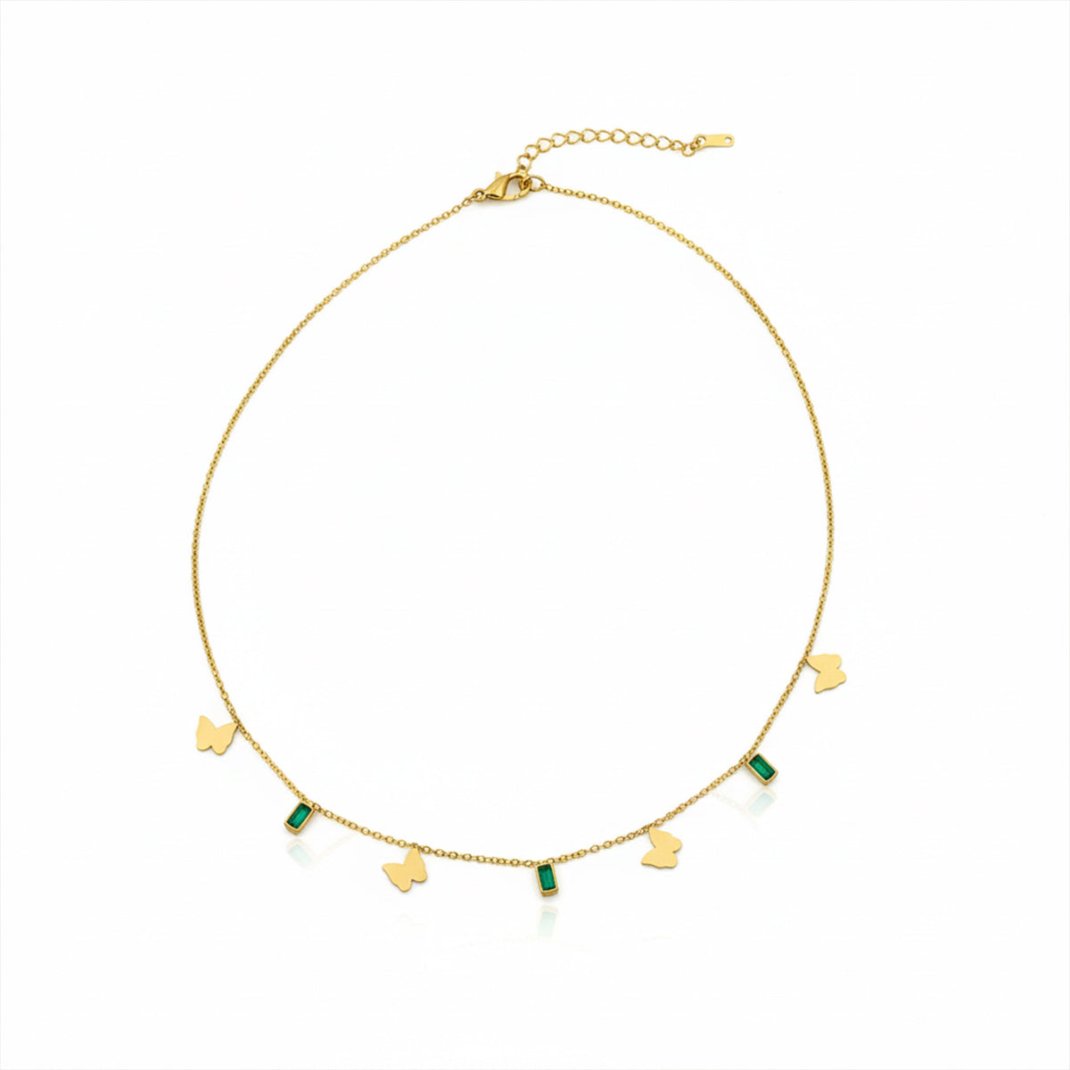 Green Stone Butterfly Charm Necklace jewellery product view 4