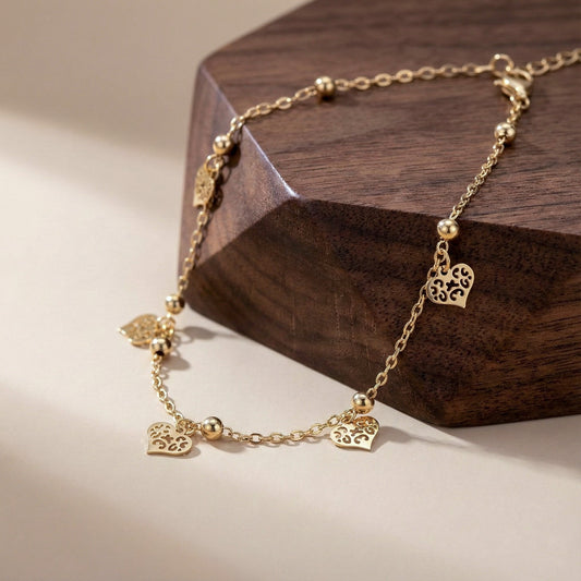 Minimalist Gold Heart Charm Anklet jewellery product view 2