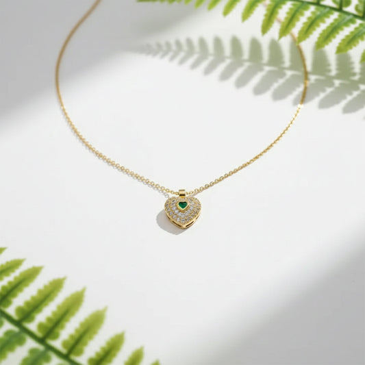 Celestia Green Crystal Heart Necklace jewellery product view 2