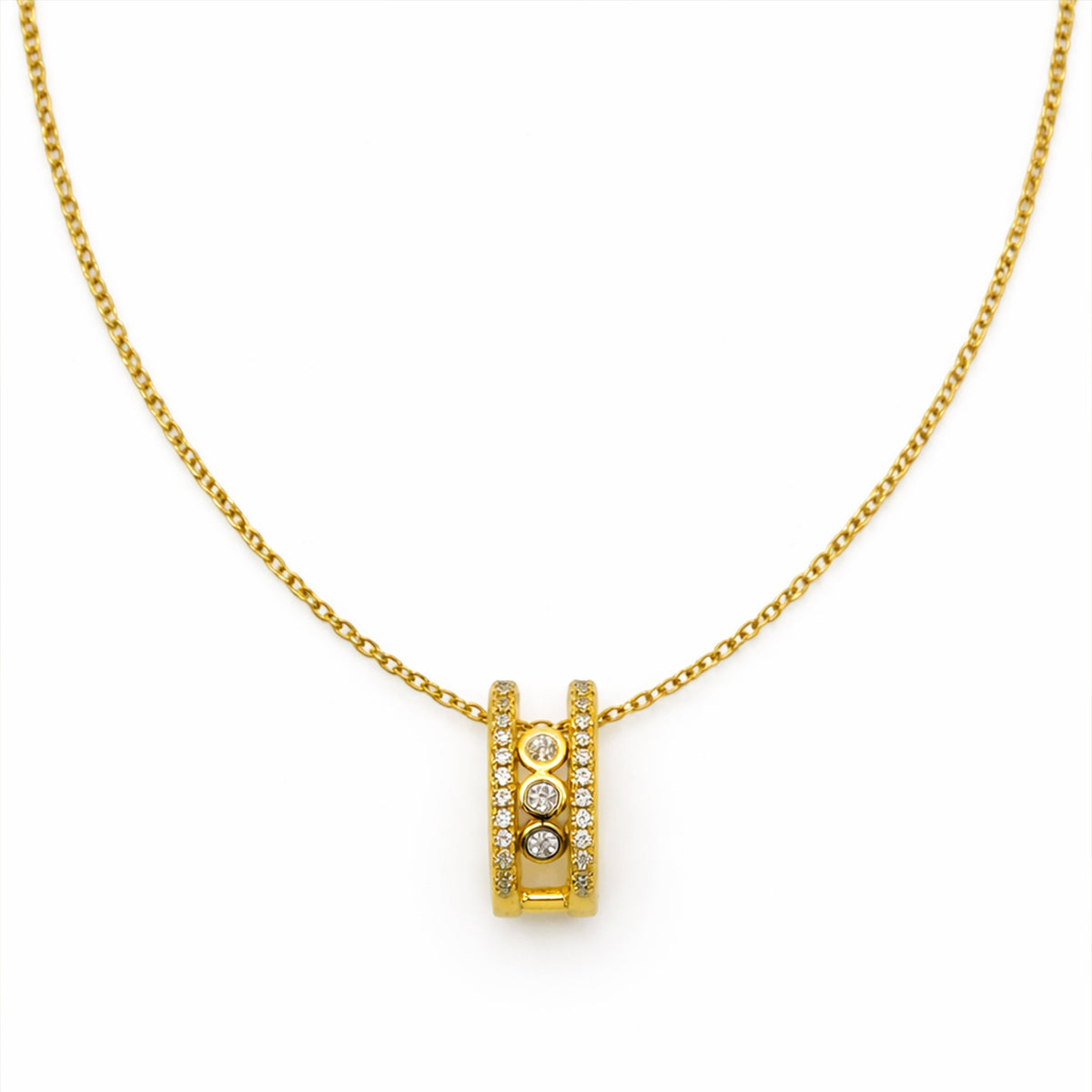 Elegant Gold Double Hoop Diamond Pendant Necklace jewellery product view 7