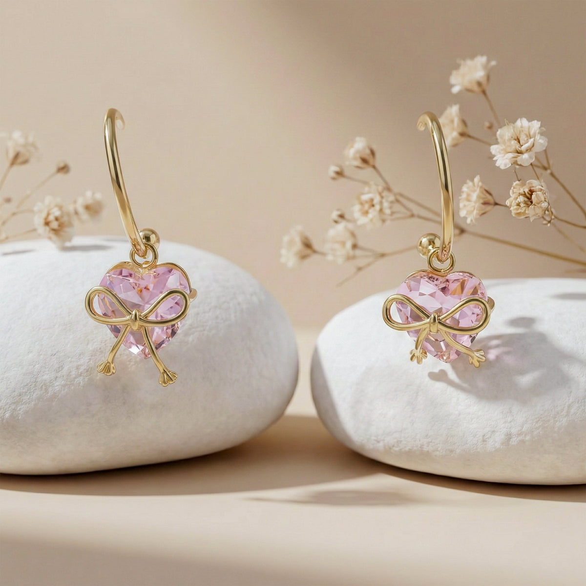 Celestia Pink Heart Bow Earrings jewellery product view 5