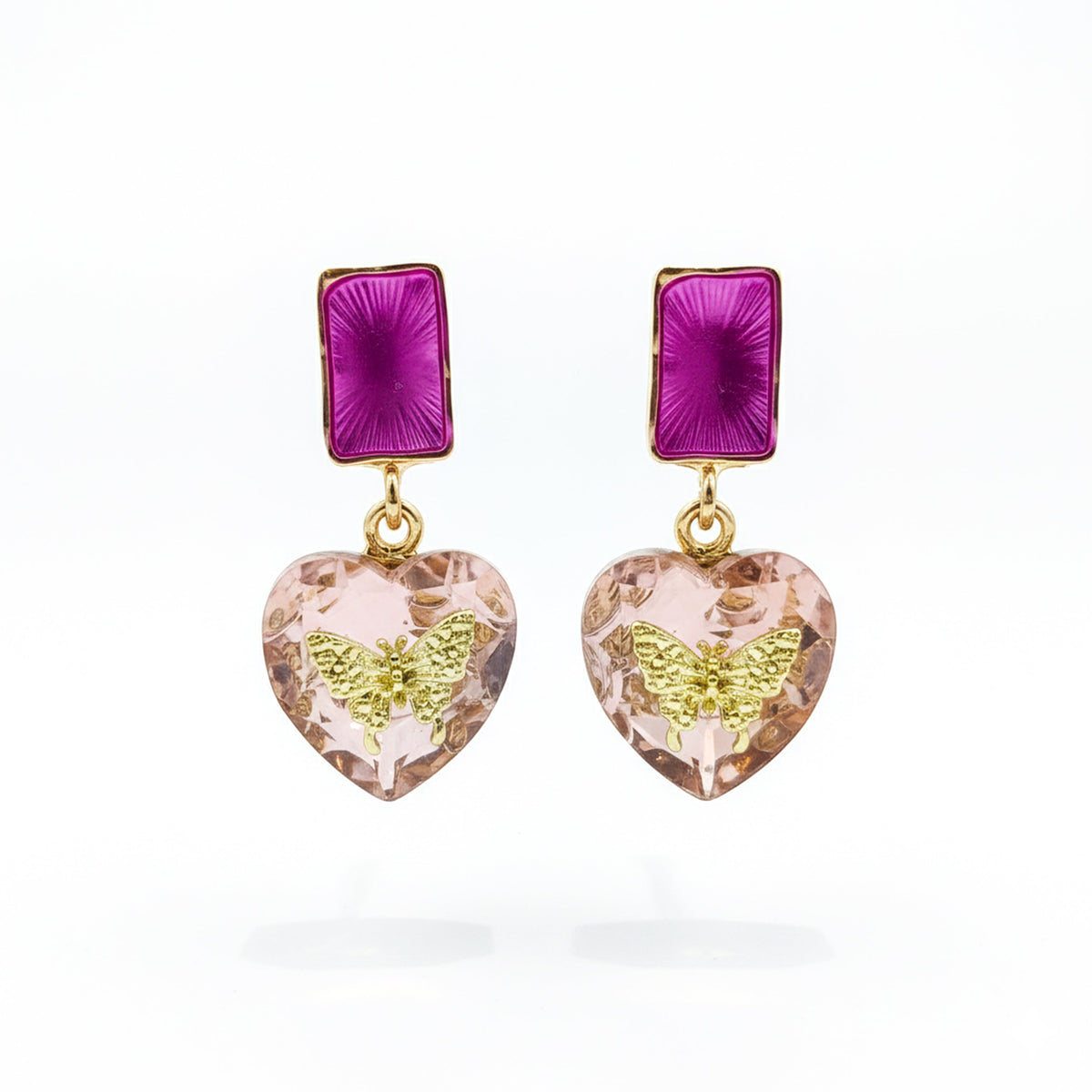 Butterfly Heart Floral Gold Earrings jewellery product view 5
