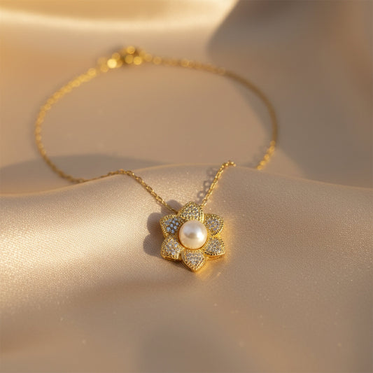 Golden Blossom Pearl Pendant Necklace jewellery product view 2
