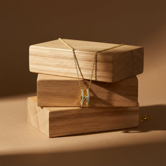Elegant Gold Double Hoop Diamond Pendant Necklace jewellery product view 2