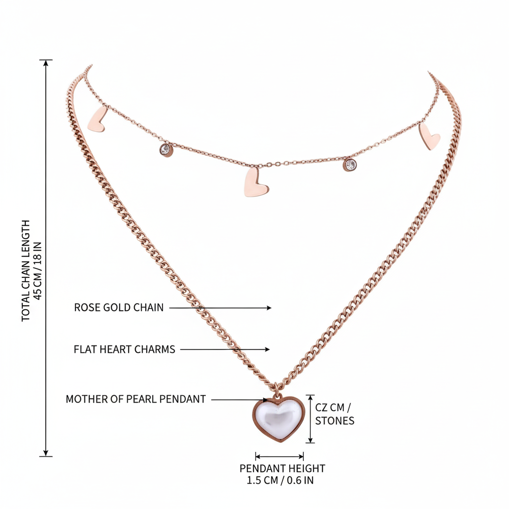Pearl Heart 2 Layer Chain Necklace jewellery product view 7
