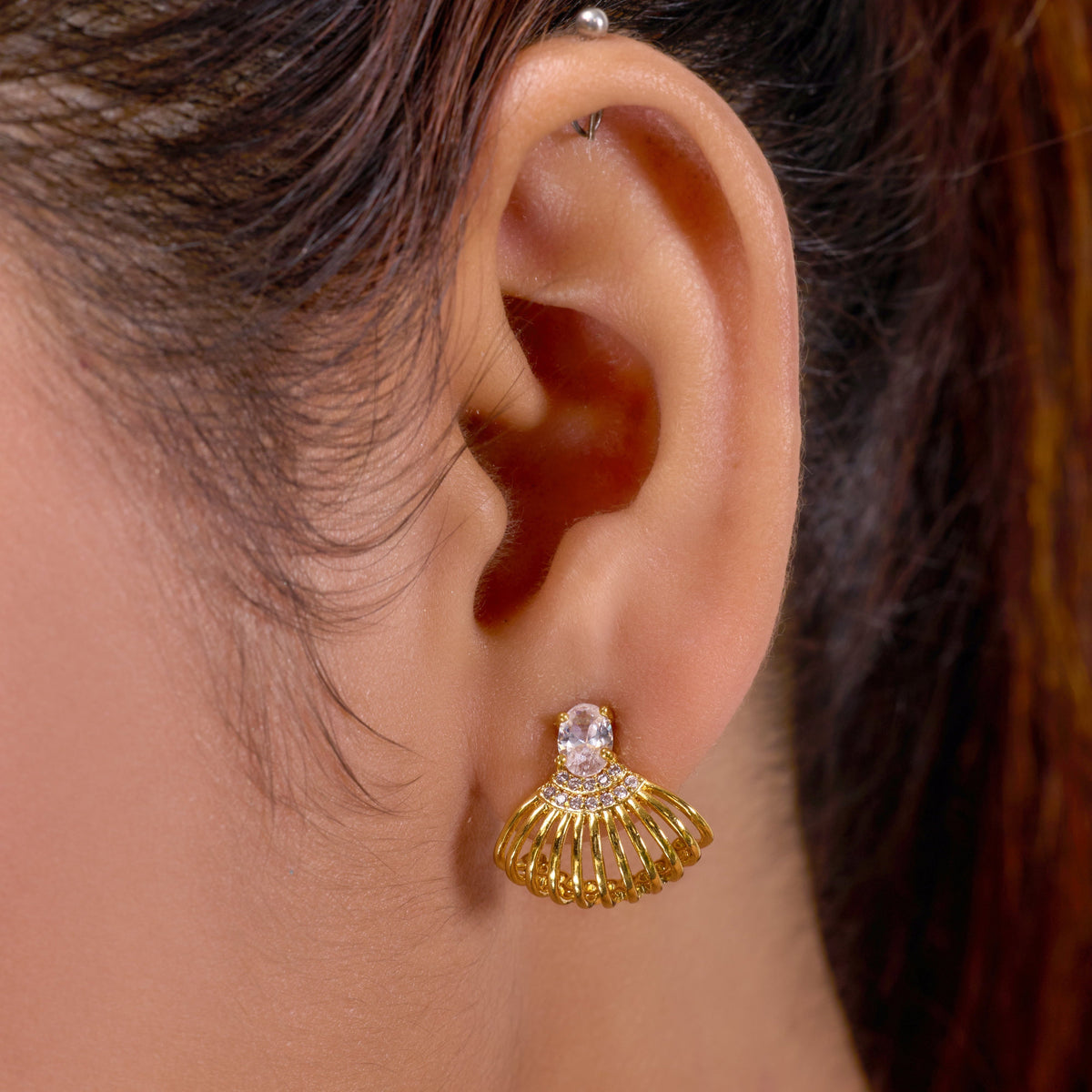 Shell Crystal Gold Stud Earrings jewellery product view 8