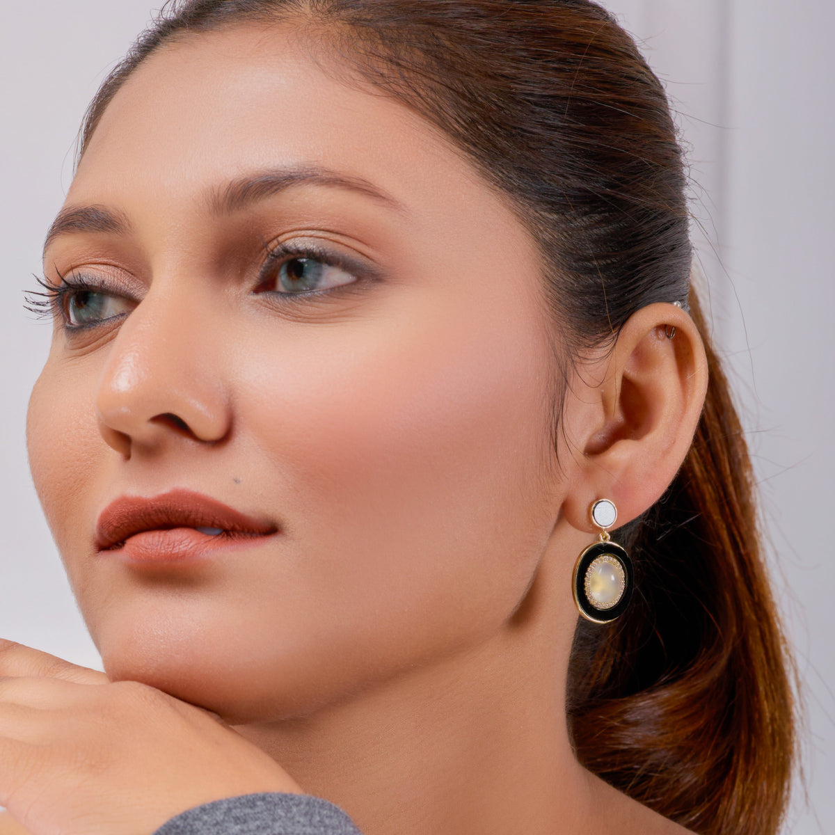 Royal Noir Pearl Halo Drop Earrings jewellery product view 5