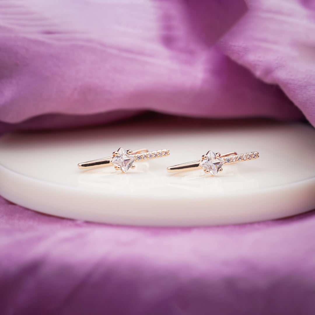 Rose Gold V Shape Crystal Earrings jewellery product view 3