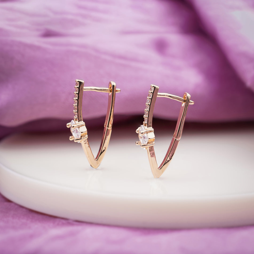 Rose Gold V Shape Crystal Earrings jewellery product view 1