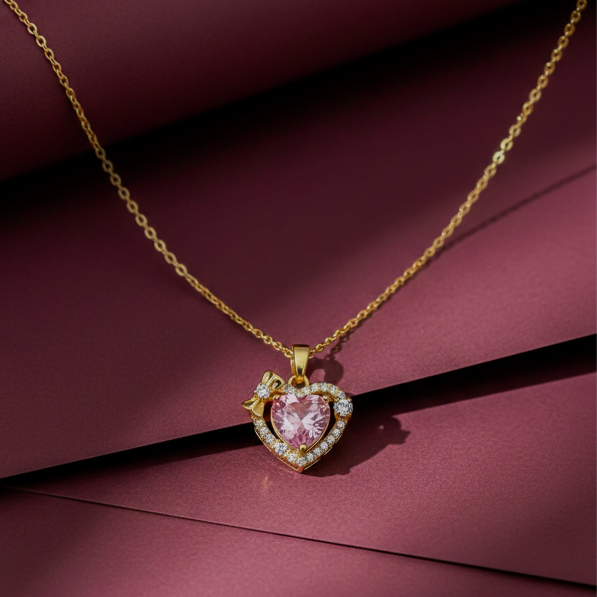 Pink Heart Gemstone Pendant Necklace jewellery product view 2