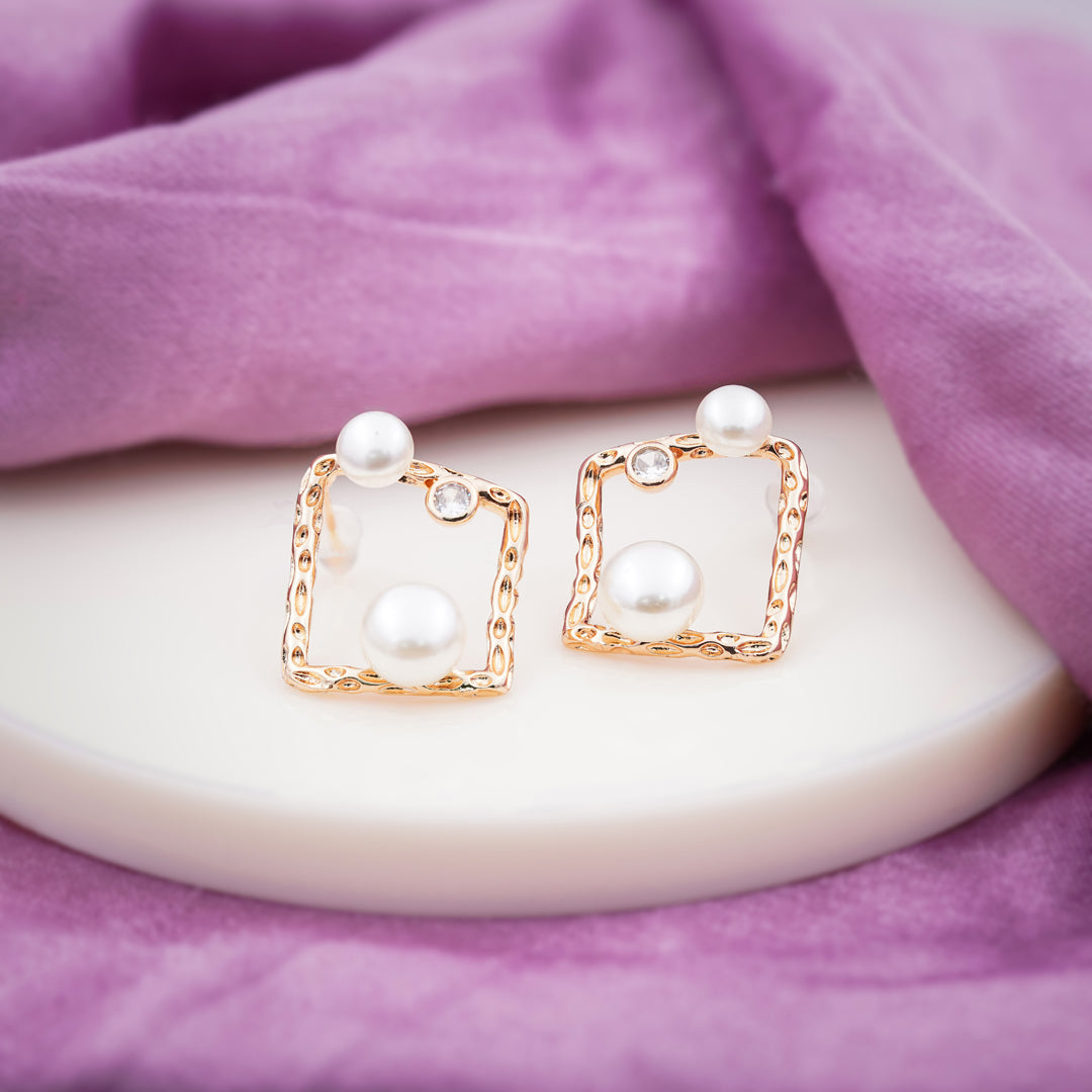 Square Pearl Earrings jewellery product view 3
