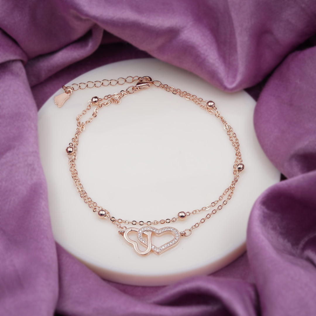 Luxpenny Twin Heart Rose Gold Anklet jewellery product view 2