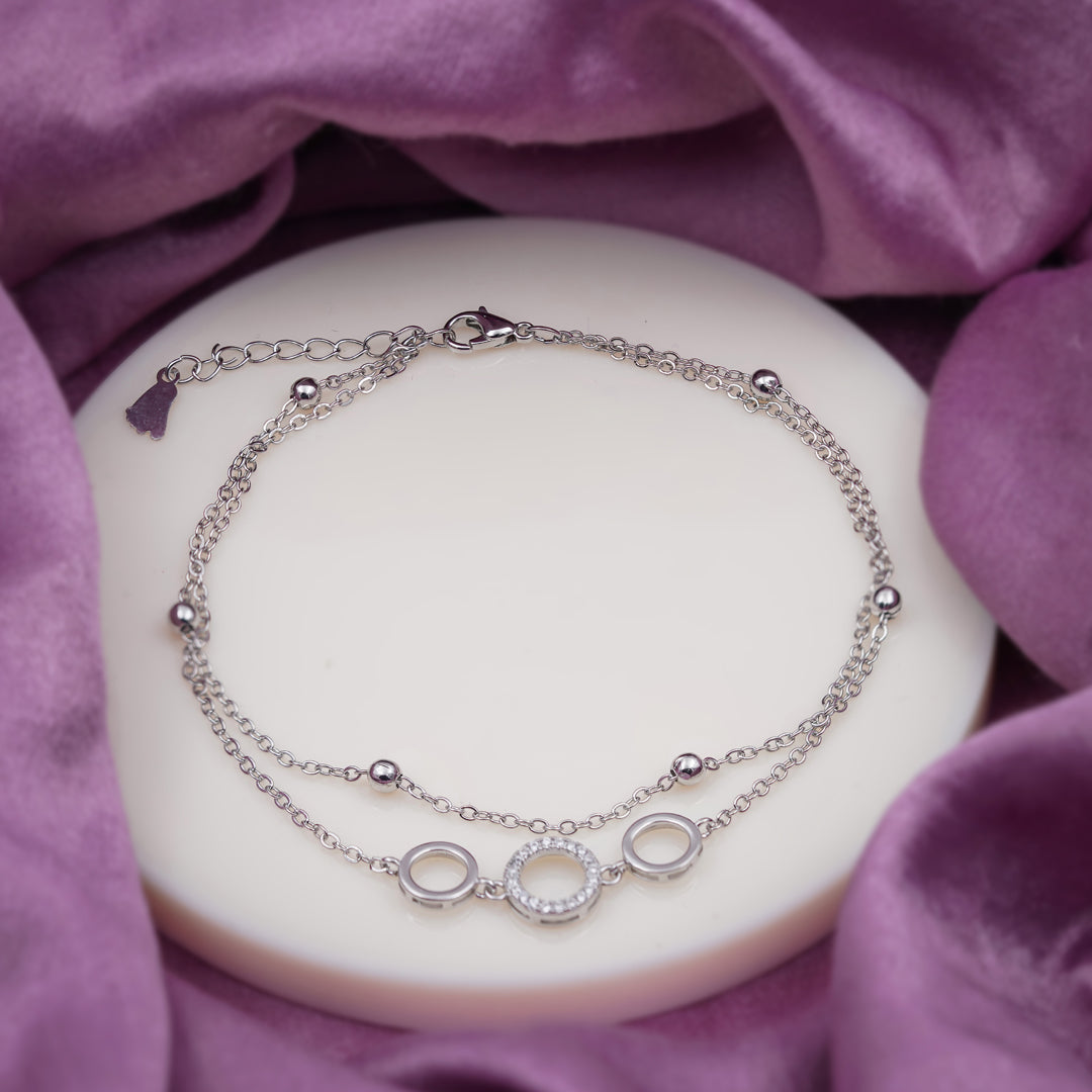Minimalist Three Circle Silver Anklet jewellery product view 1