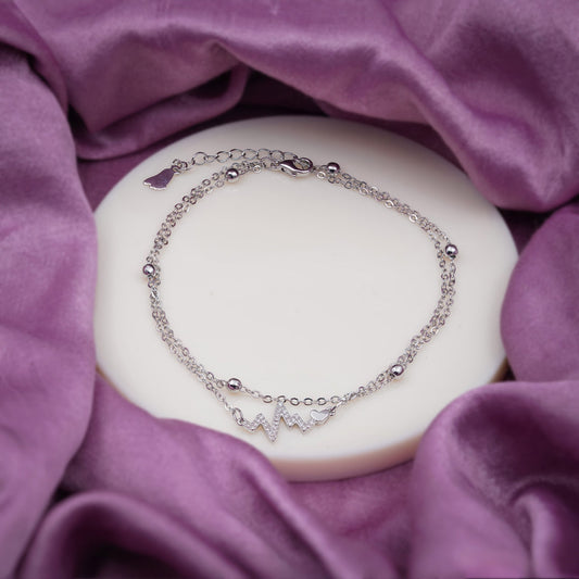 Silver Heartbeat Charm Anklet jewellery product view 1