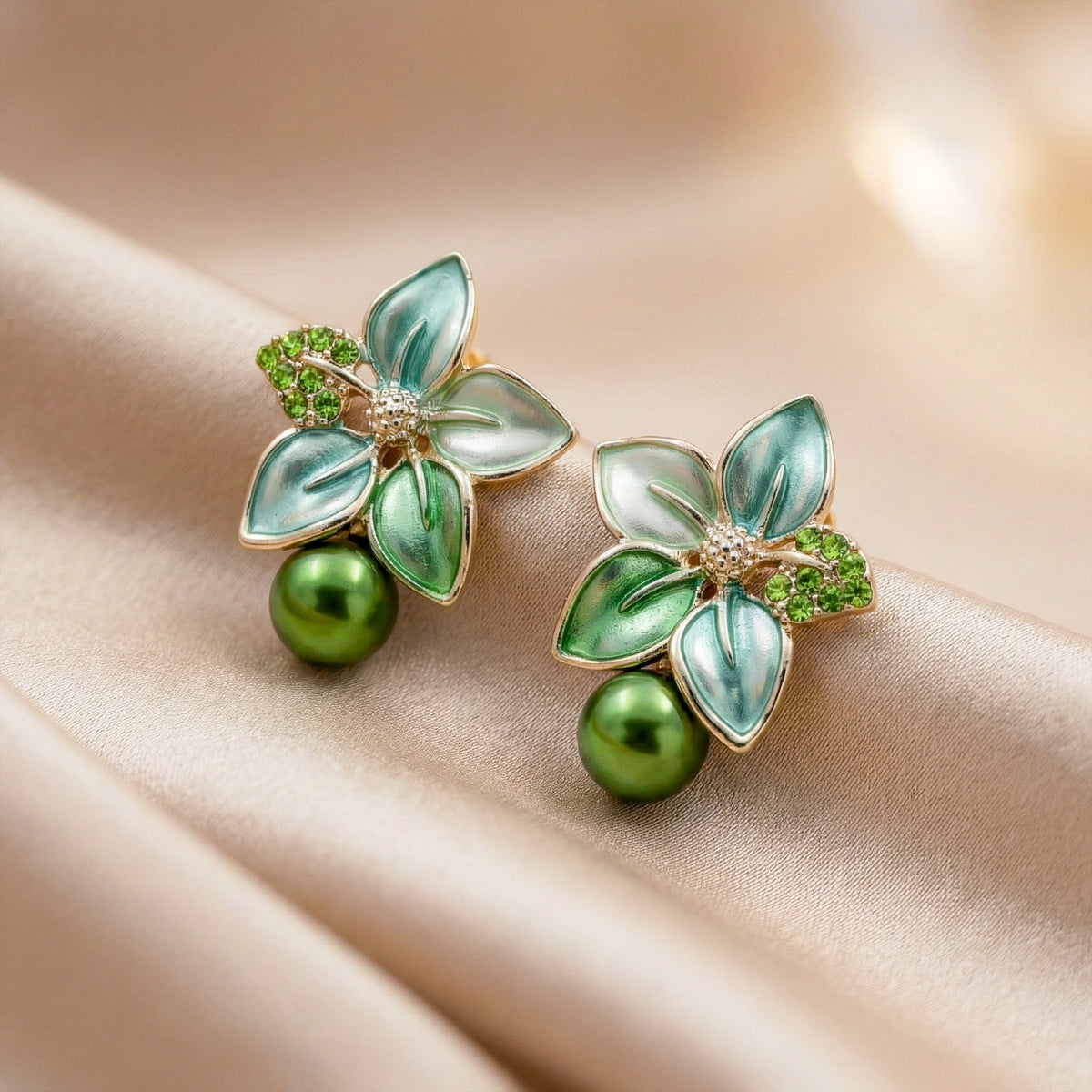 Celestial Green Petal Earrings jewellery product view 2
