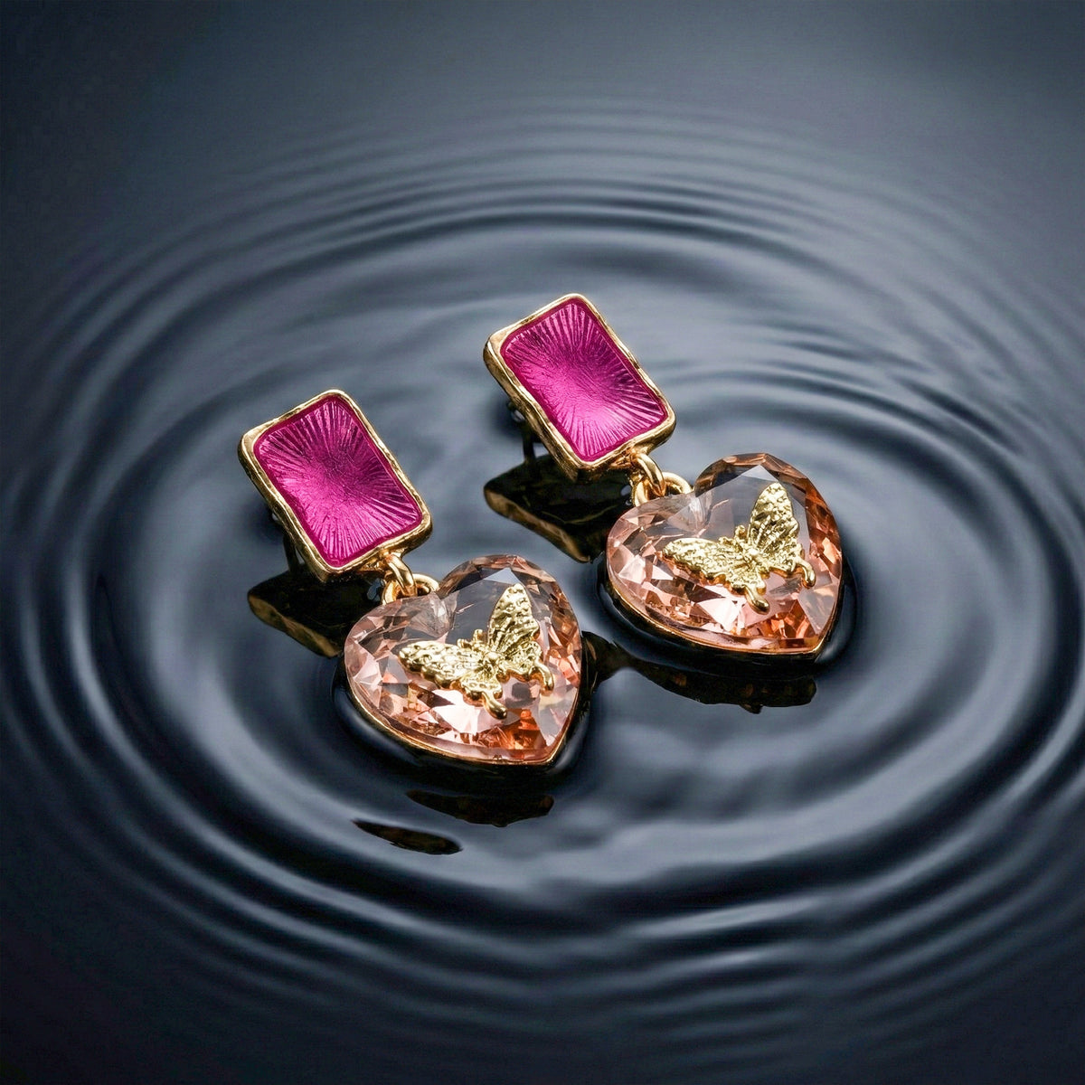 Butterfly Heart Floral Gold Earrings jewellery product view 4