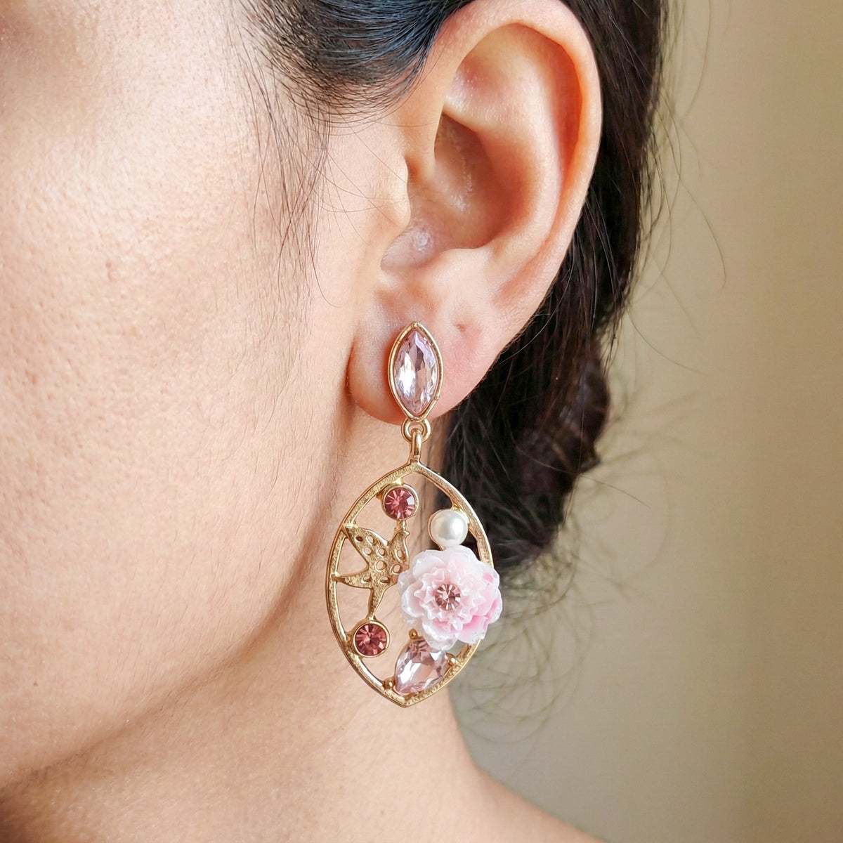 Pink Pearl Elegance Drops Earrings jewellery product view 3