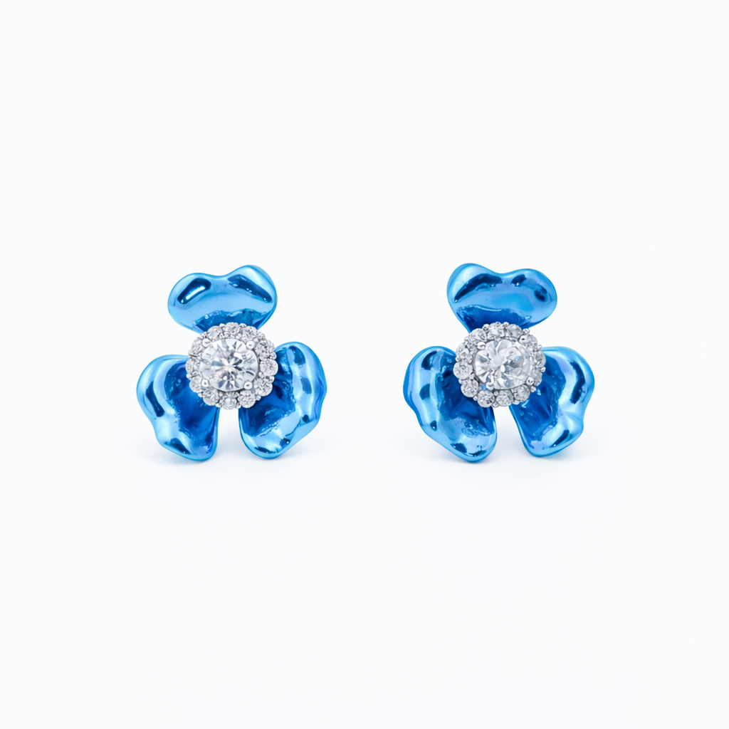Elite Blue Crystal Bloom Earrings jewellery product view 6