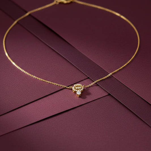Luxury Halo Diamond Gold Necklace jewellery product view 1