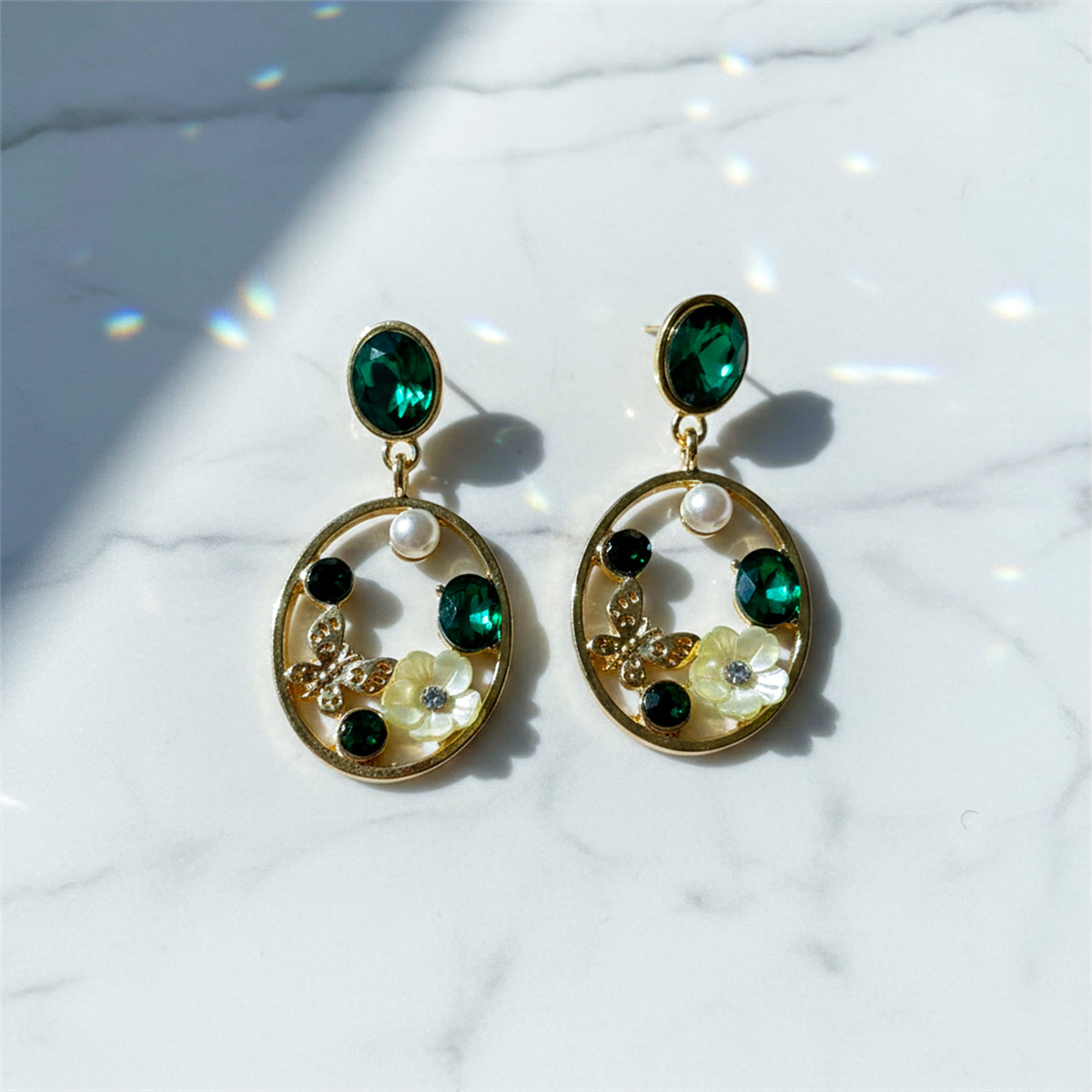 Royal Green Floral Earrings jewellery product view 5