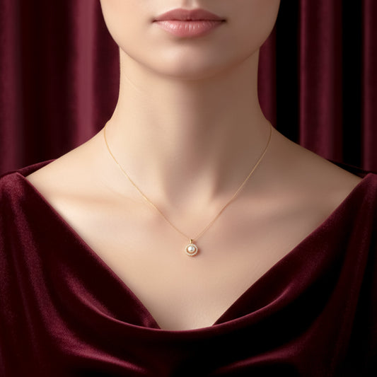 Classic Pearl & Gold Chain Necklace jewellery product view 2