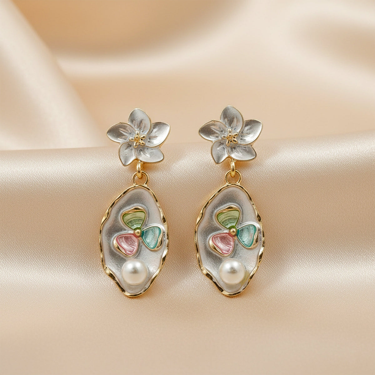 Blossom Pearl Enamel Drop Earrings jewellery product view 4