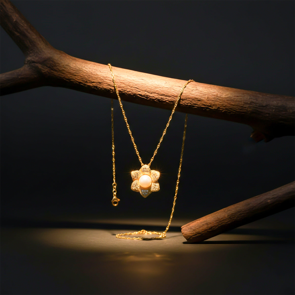Golden Blossom Pearl Pendant Necklace jewellery product view 1