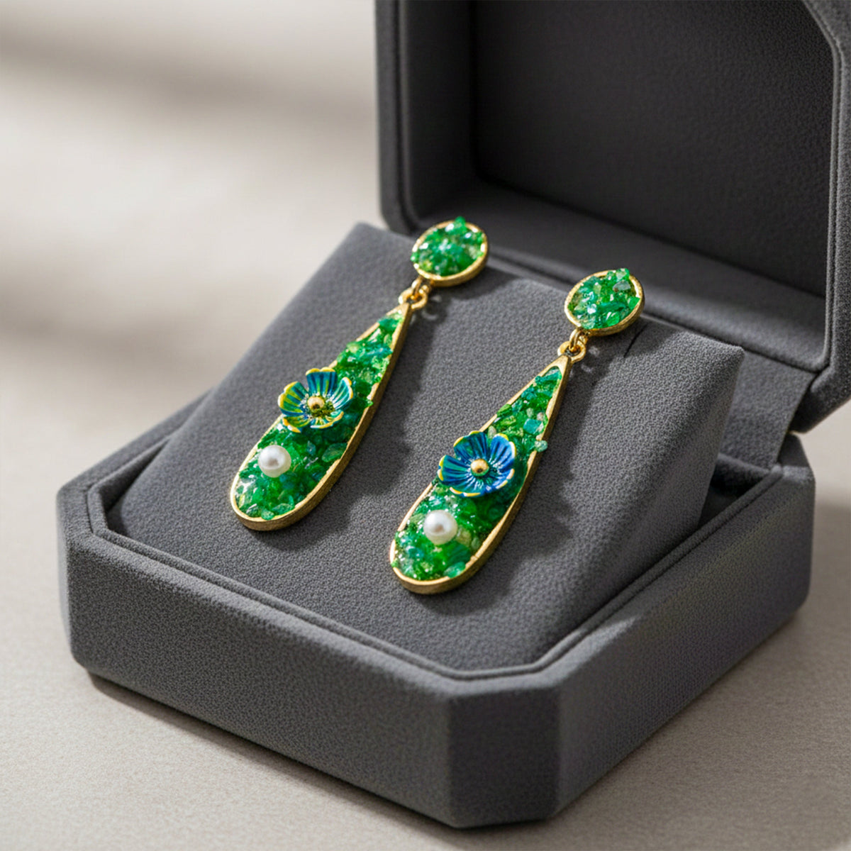 Elegant Green Floral Drop Earrings jewellery product view 2