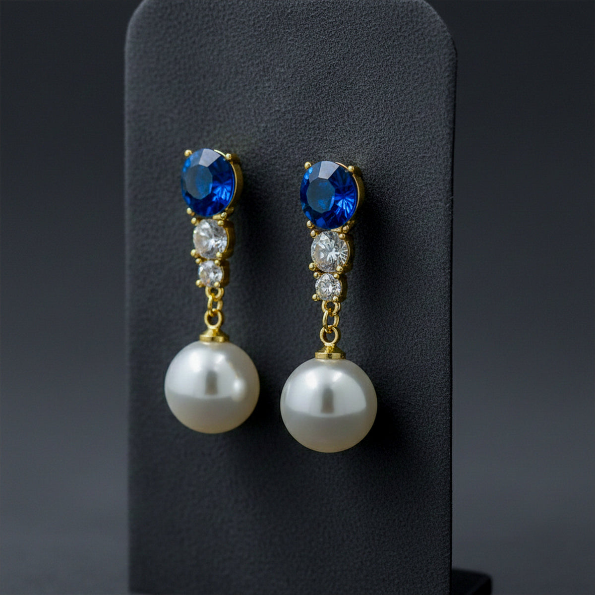 Blue Crystal Pearl Earrings jewellery product view 1