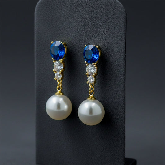 Blue Crystal Pearl Earrings jewellery product view 1