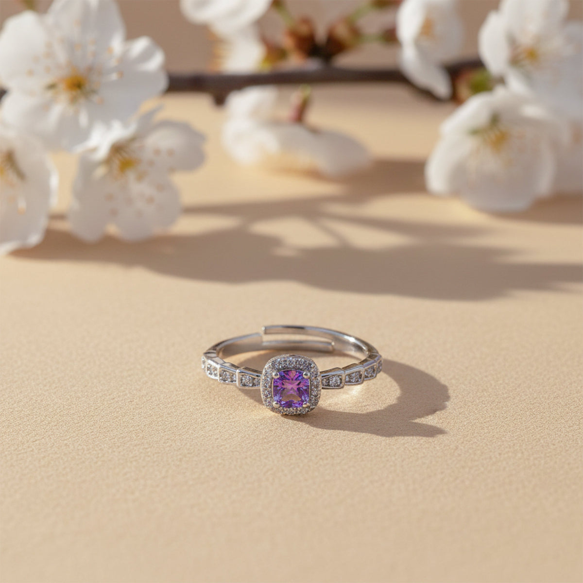 Amethyst Diamond Halo Ring jewellery product view 2