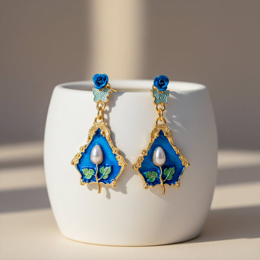 Vintage Blue Floral Luxe Earrings jewellery product view 1