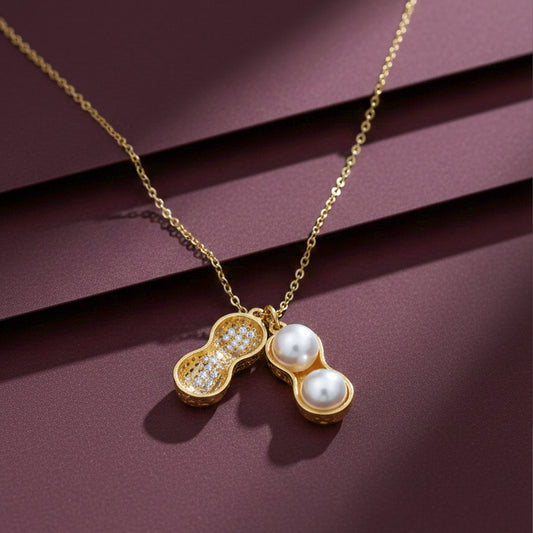 Golden Peanut Pearl Pendant Necklace jewellery product view 1